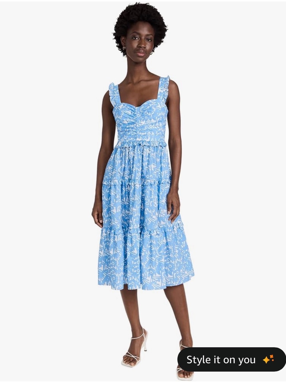 Amanda Uprichard Light Blue Printed Midi Dress